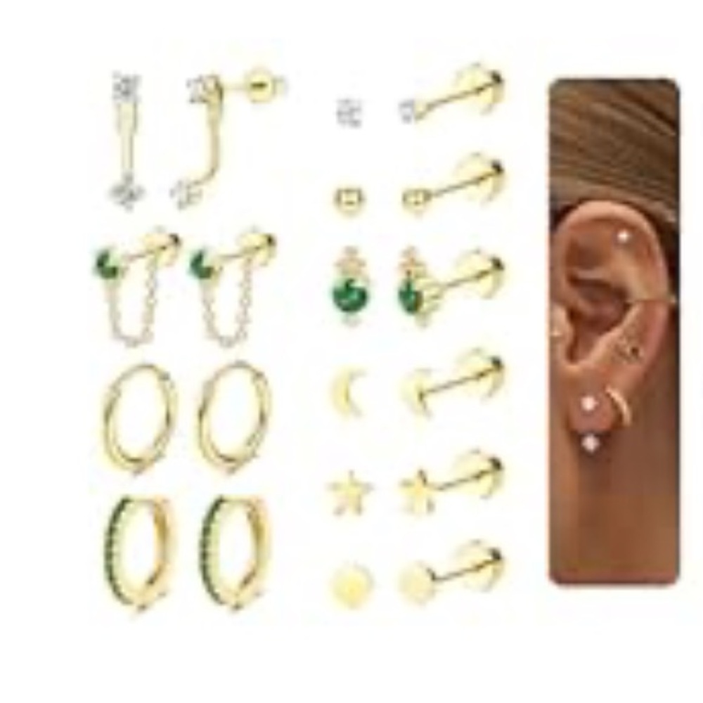 Chic Gold Earring Set with Studs and Hoops